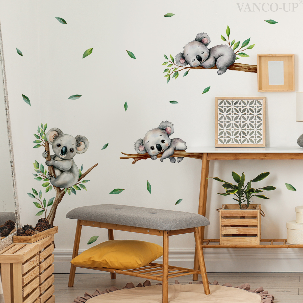 Vinyl Floor Plank - Cartoon Koala Climbing Tree Branch Wall