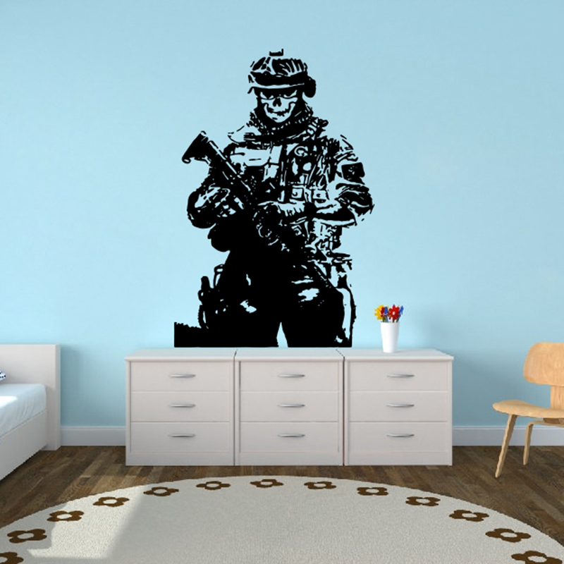 Vinyl Floor Plank - Solider Sniper Skull War Wall Sticker